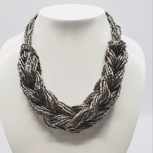 Hematite Beaded Braid Chunky Statement Necklace‎ - Picture 1 of 5
